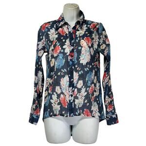 banjul floral long sleeve roll tab top Size S